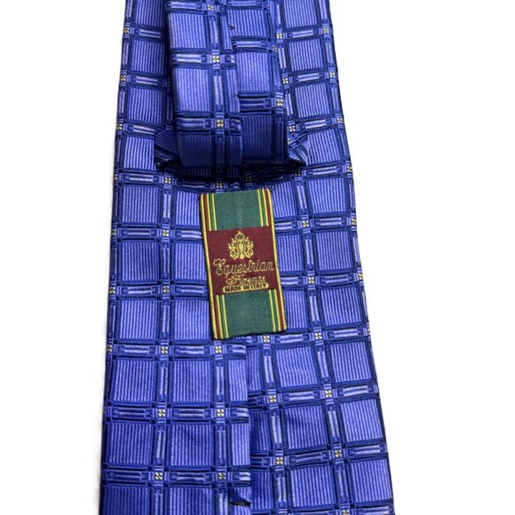 Equestrian Firenze Italian Royal Blue Grid Tie Silk EUC - Picture 2 of 2